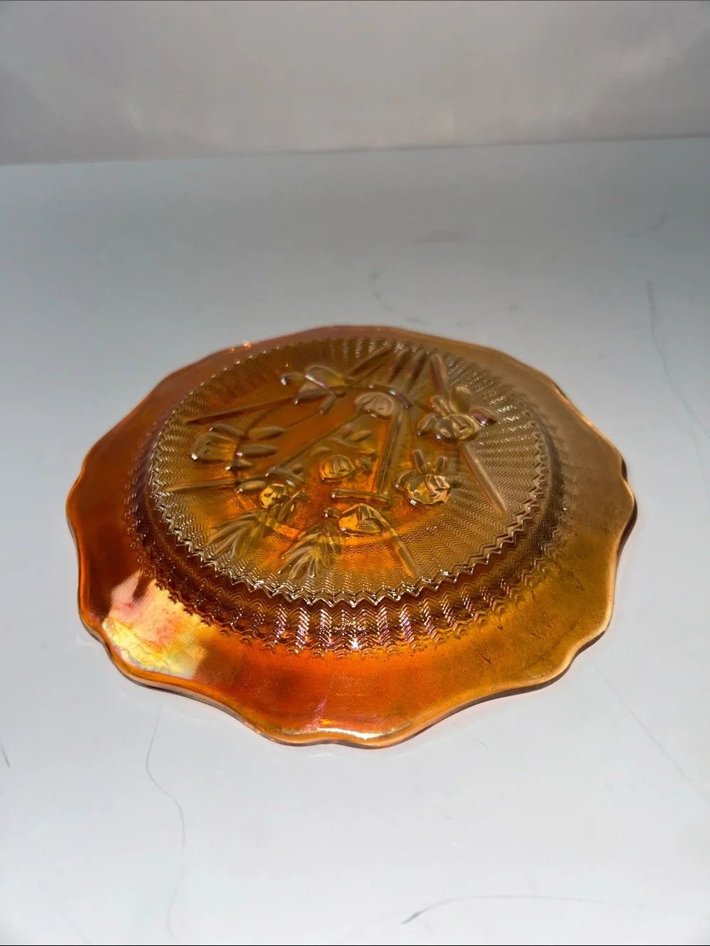 Jeannette Glass Company saucer or dessert plate in Iris and Herringbone pattern